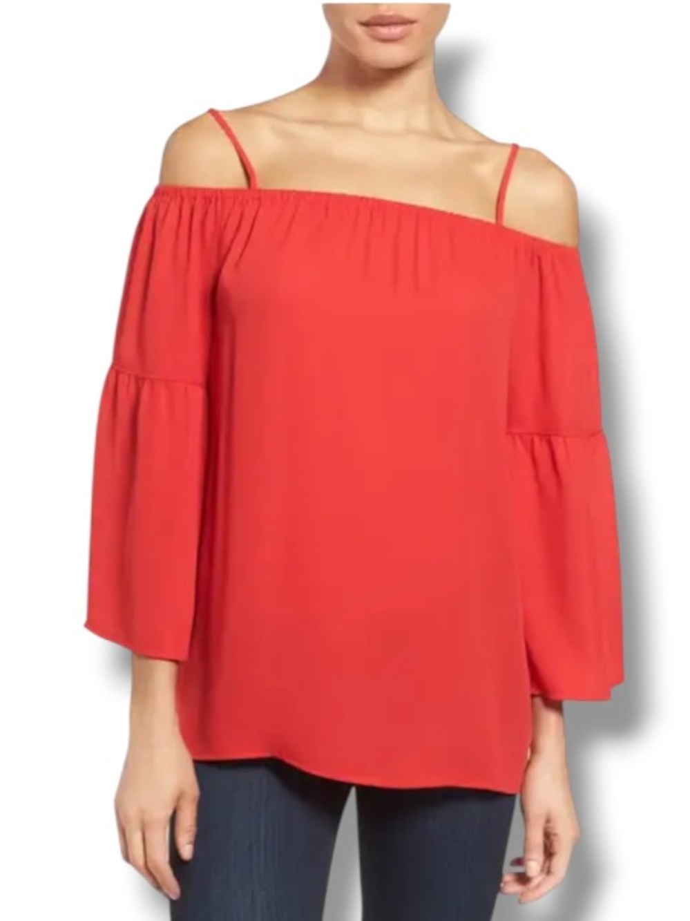 Pleione Women’s Scarlett Red Off the Shoulder Blouse Straps Flowy Top